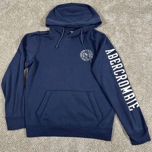 Abercrombie & Fitch Mens Pullover Hoodie Sweatshirt Logo Navy Blue Medium